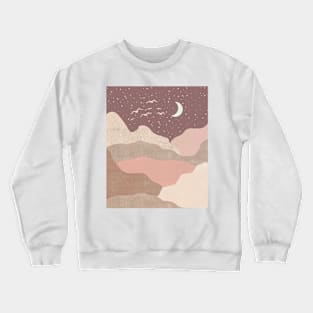 Boho Neutral Pastel Landscape Moon Stars Design Crewneck Sweatshirt